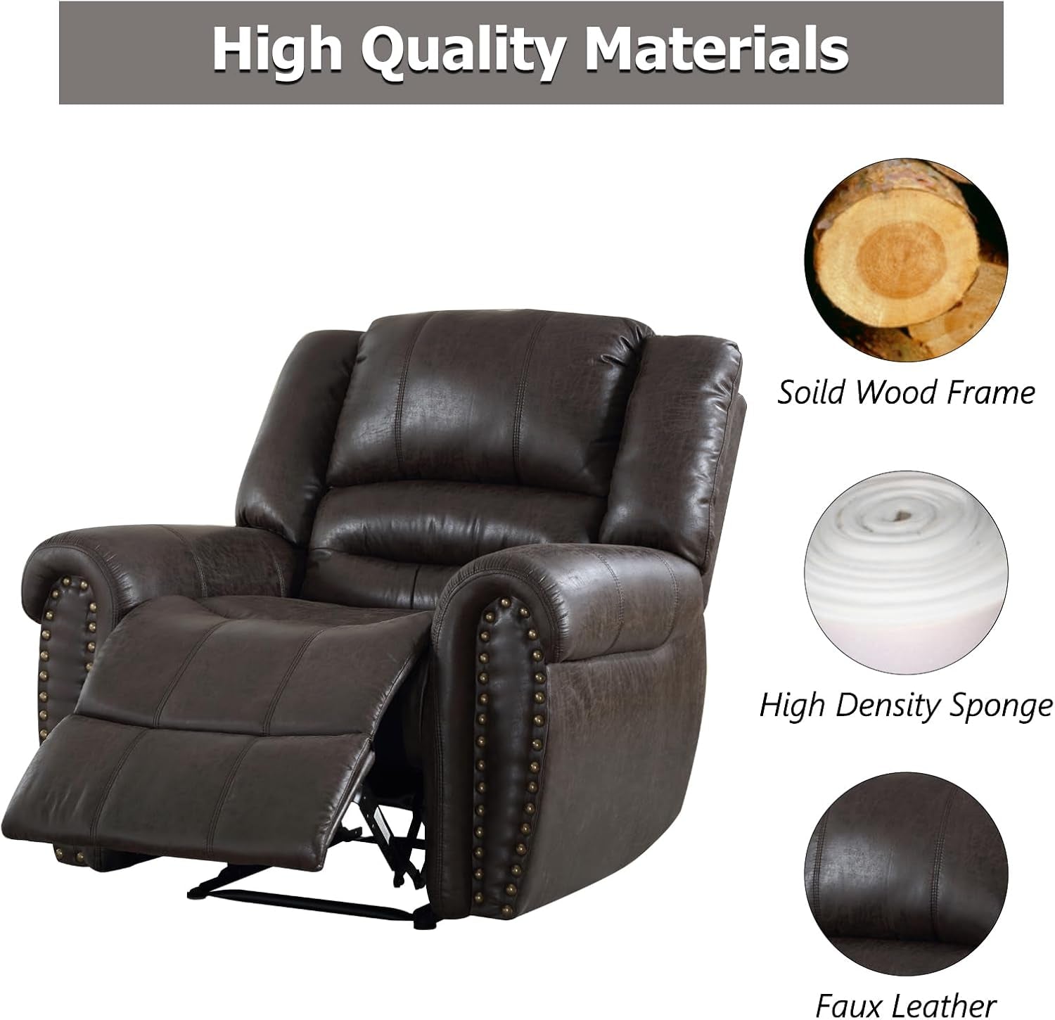 Leather Recliner Chair, Classic and Traditional Manual Recliner Chair with Comfortable Arms and Back Single Sofa for Living Room, Dark Grey-1