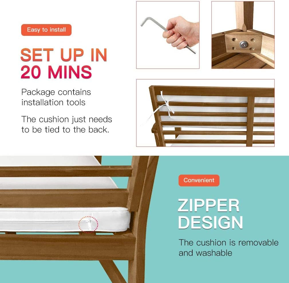 Patio Conversation Set Patio Furniture Patio Sofa Set Outdoor Chat Set 4-Piece Acacia Wood Outdoor Seating Set with Water Resistant Cushions and Coffee Table for Pool Beach Backyard Balcony Garden-2