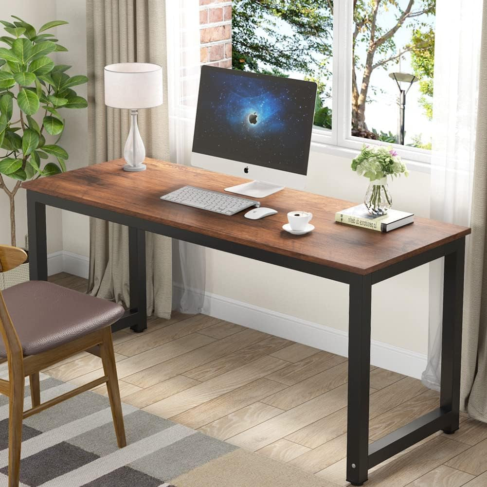 Computer Desk, 63 Inch Large Office Desk Computer Table Study Writing Desk Workstation for Home Office, Rustic Brown-3