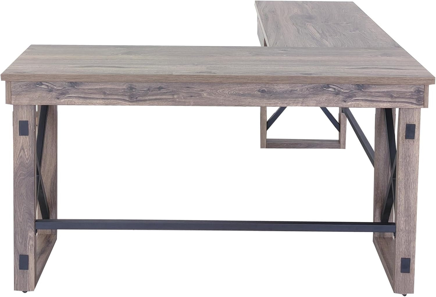 LYS L-Shaped Industrial Desk - Gray Oak Top - 29.50" Height X 67" Width X 52.13" Depth-3