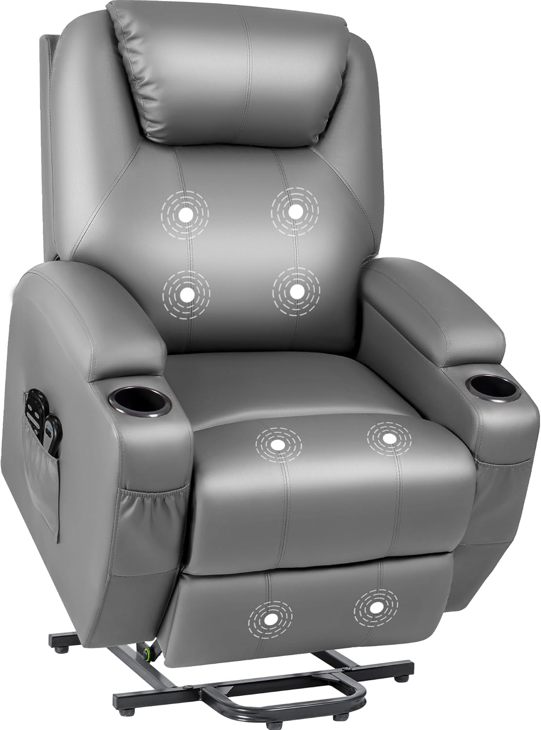 Gray Power Lift Recliner Massage Elderly Cup Holders-0