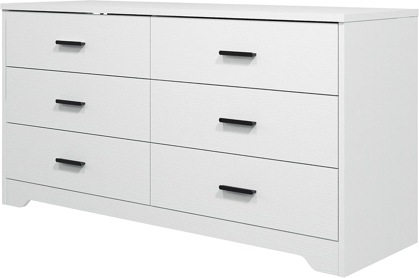 Wooden 5/6 Drawer Dresser, Wide Modern Chest of Drawers, Organizer with Storage Drawers for Living Room Bedroom Hallway Closet (White, 6 Drawers)-0