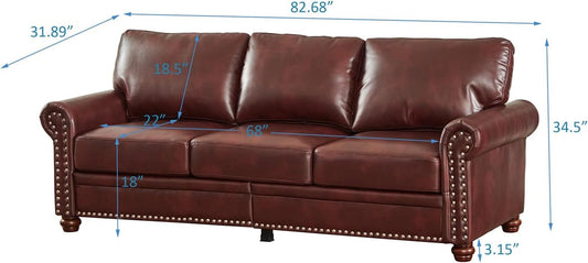 Faux Leather Living Room Sofa Set with 3-Seat Couch and 2-Seat Loveseat, Hidden Storage under Seat, Nailhead Trim, Solid Wood Legs, Burgundy-1