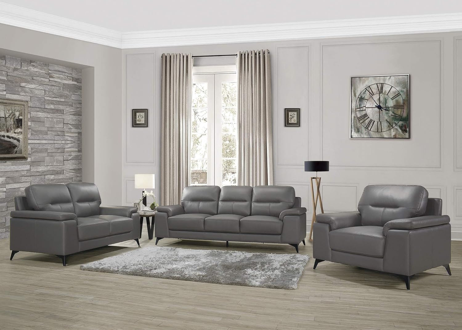 3-Piece Leather Sofa Set, Dark Gray-0