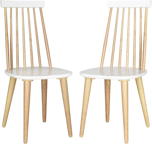 American Homes Collection Burris Country Farmhouse Natural and White Spindle Side Chair (Set of 2)-0