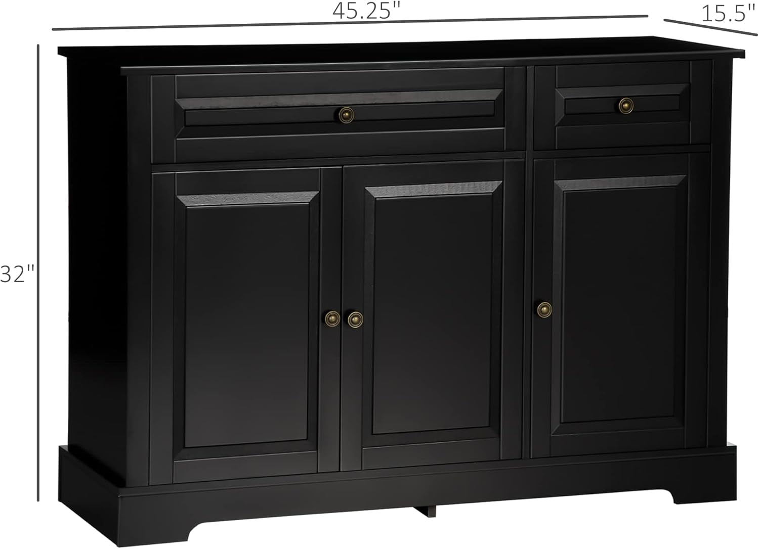 Black Modern Buffet Cabinet with Drawers Adjustable Shelves-2