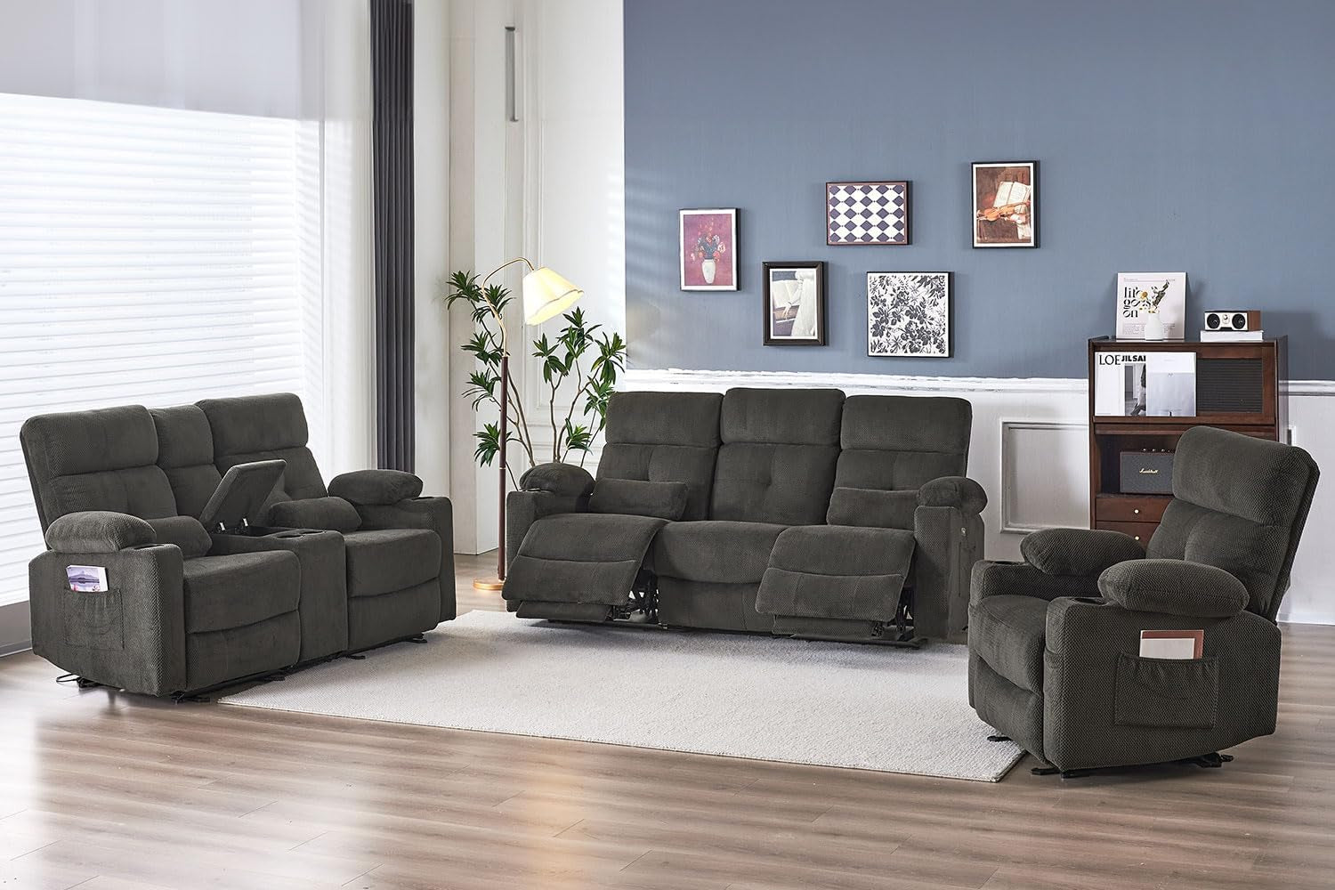 Recliner Sofa Set for Living Room, 3 Pieces Recliner Furniture Sofa Set, Power Recliner Sofa, Loveseat, Recliner, Power Recliner Sofa Set for Living Room Furniture Set-0