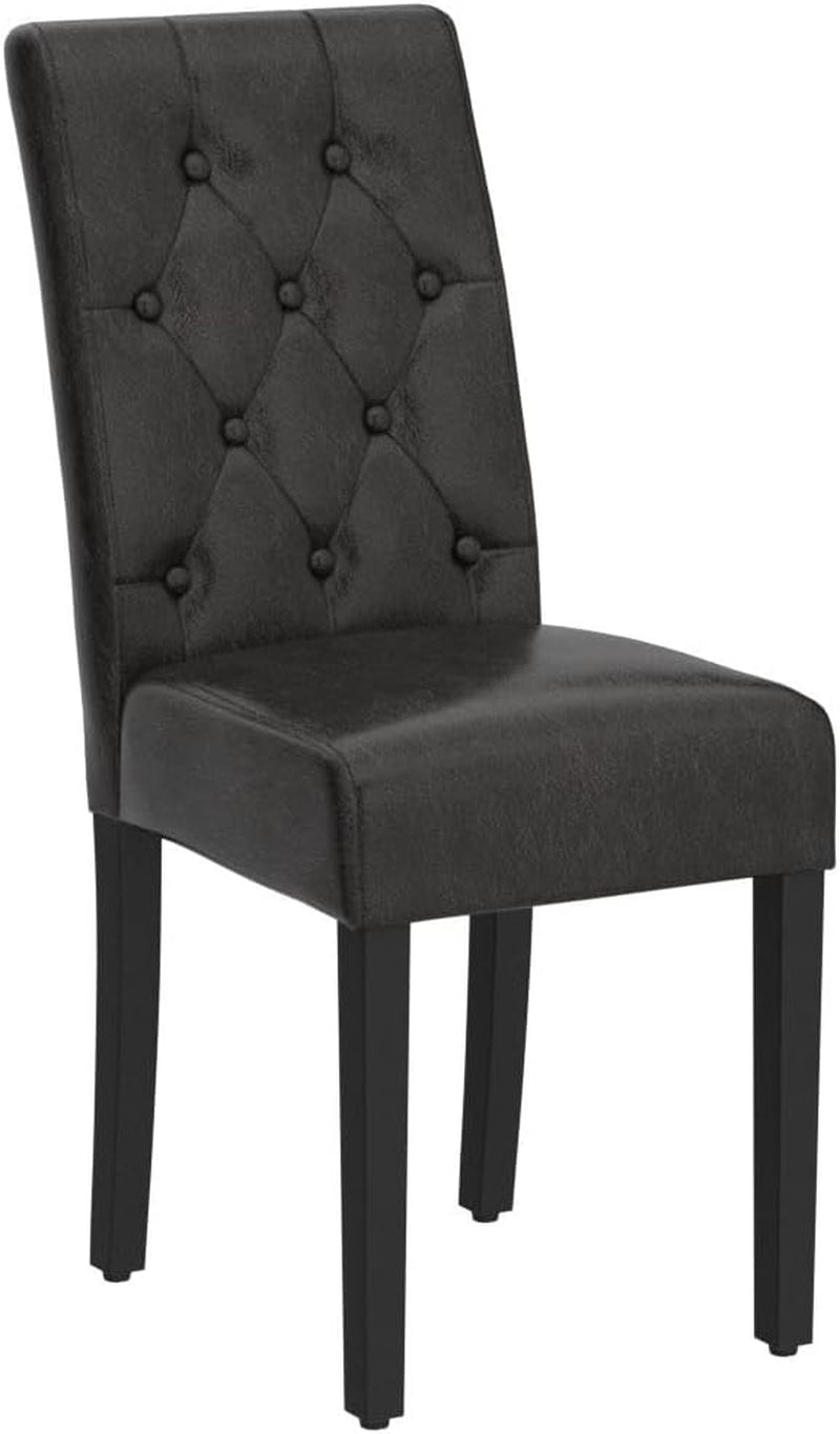 Faux Leather Dining Chairs, Button Tufted Dining Room Chairs with Rubber Wood Legs, Mid-Century Accent Dinner Chair for Living Room/Kitchen, Set of 2, Brown-3