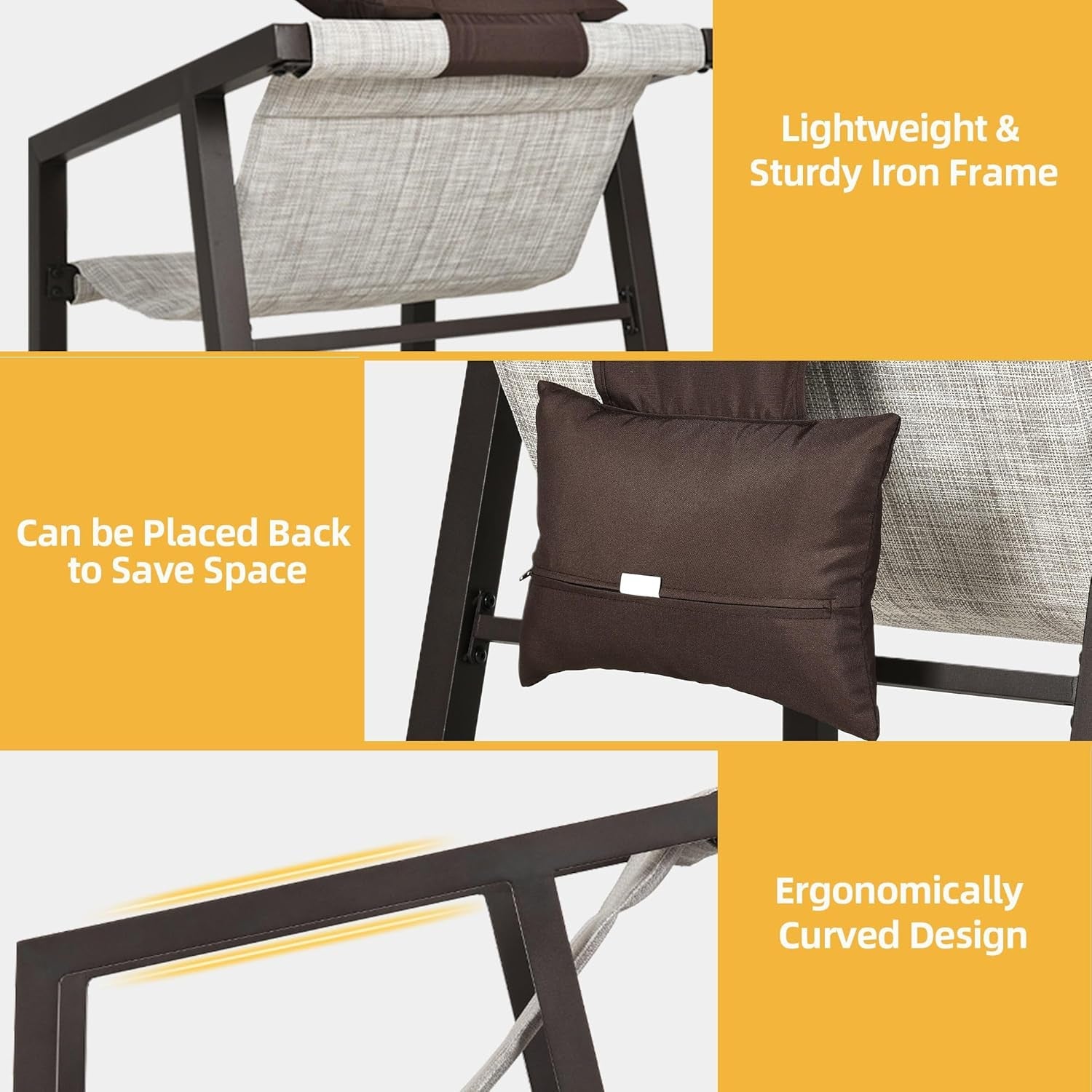 3 Pieces Patio Conversation Bistro Set, Textile Patio Furniture Set with Side Table & Headrest Pillows, Outdoor Sectional Sofa for Patio, Balcony, Backyard, Garden, Poolside-3