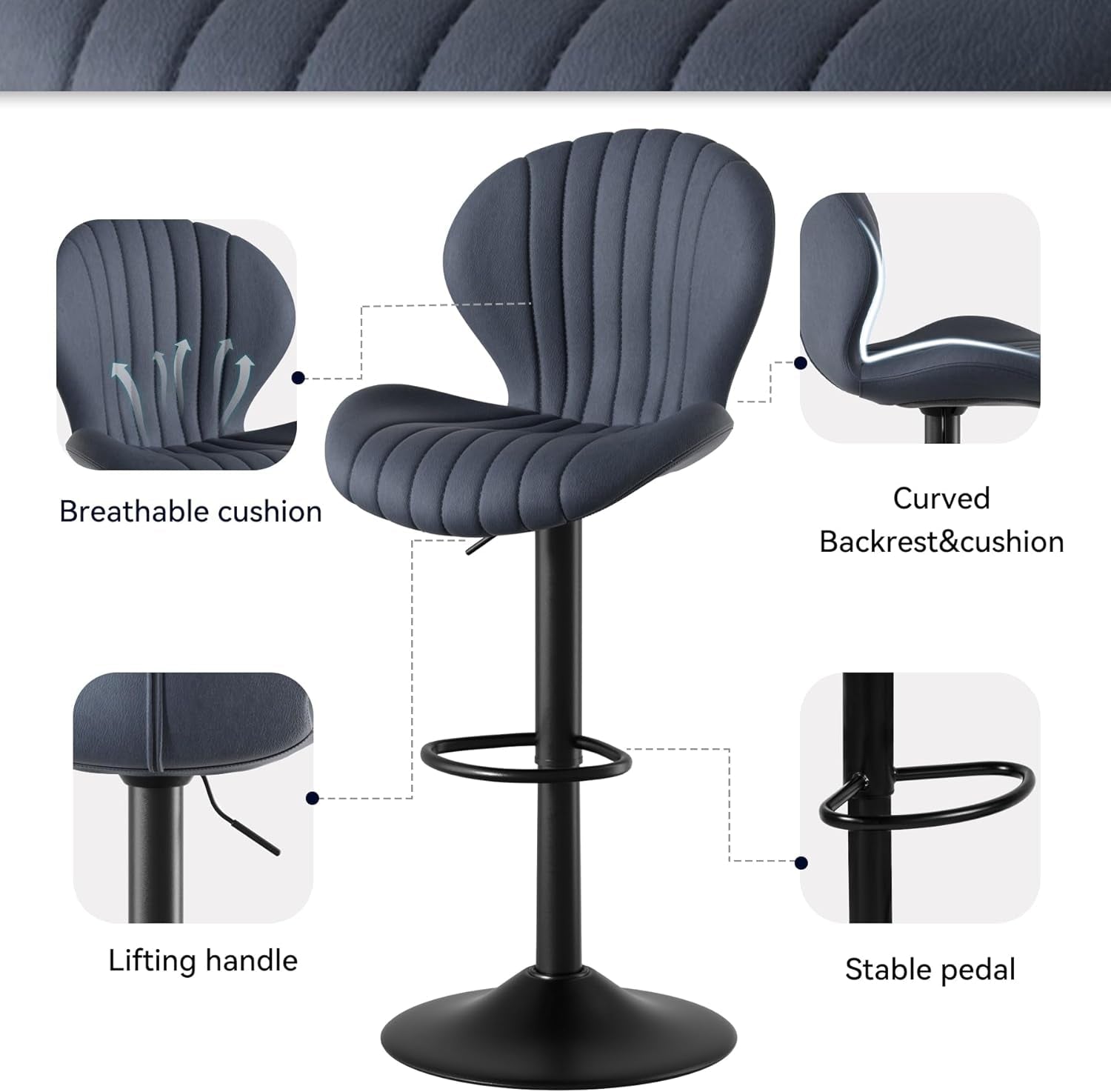 Bar Stools Set of 3 Modern Swivel Bar Chairs, Barstools Counter Height with High Backrest, Easy 3-5 Minute Assembly for Bar, Kitchen, Dining Room Dark Grey-2