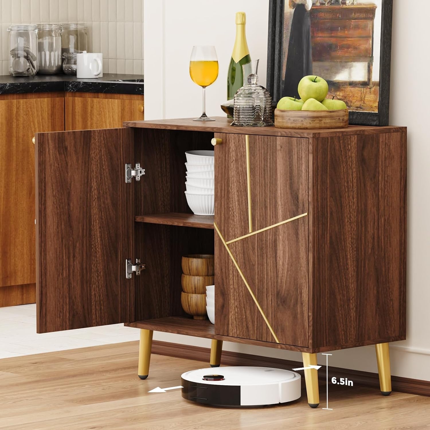 Storage Cabinet with Doors, Modern Sideboard Accent Cabinet, Buffet Cabinet for Living Room, Hallway, Entryway-2