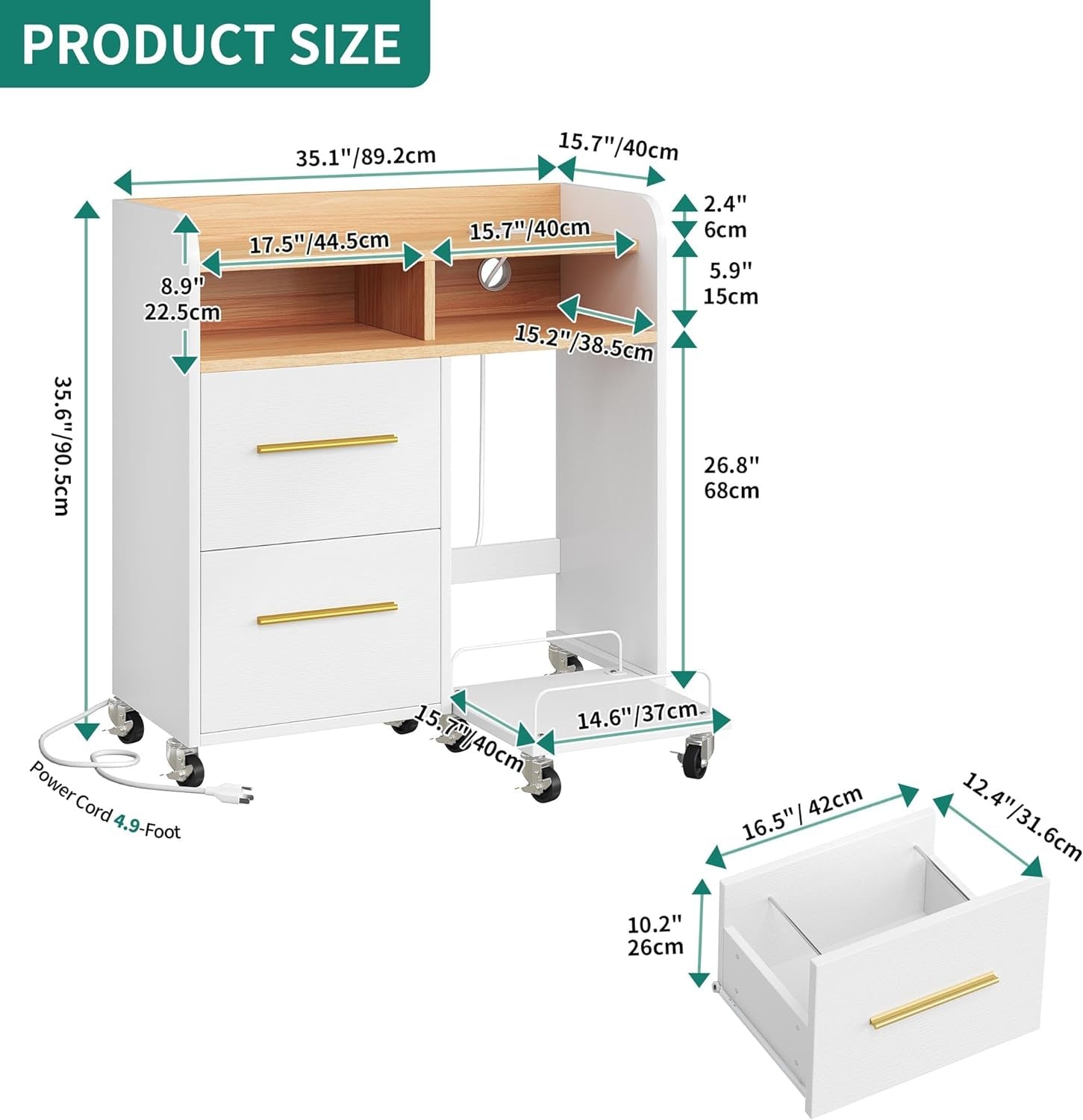 File Cabinet with Charging Station, 2 Drawer Lateral Filing Cabinet, Printer Stand with Open Storage Shelf for Home Office, White-1