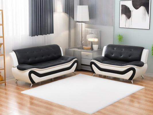 Living Room Sofa Set Leather Couch and Loveseat for Living Room, Living Room Couch Set, Sofa for Bedroom, Apartment, Living Room Furniture Sets (Black&White, Sofa+Loveseat)-0