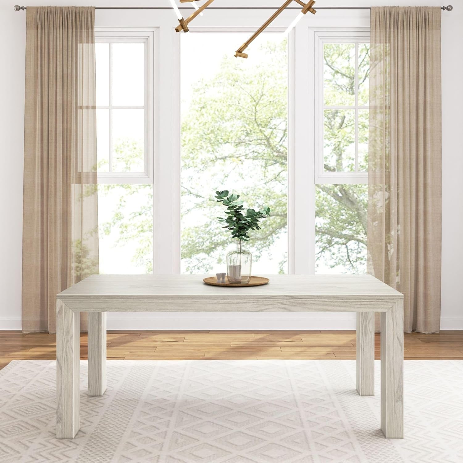 72 Inch Modern Wood Dining Table, Solid Wood Rectangular Dining Table for Kitchen/Dining Room, White Sand Wirebrush-1
