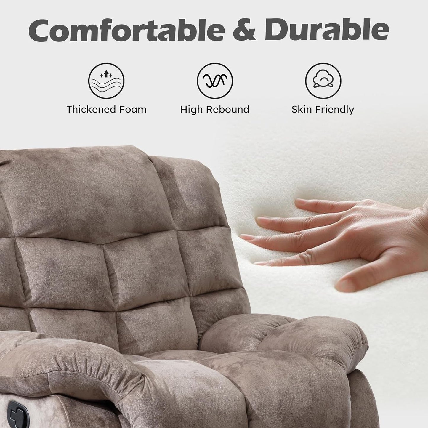 Reclining Living Room Set, One Seat Manual Recliner, Loveseat Recliner Sofa and 3PC Bonded Manual Recliner Set, Light Brown(Recliner+Loveseat+Sofa)-4