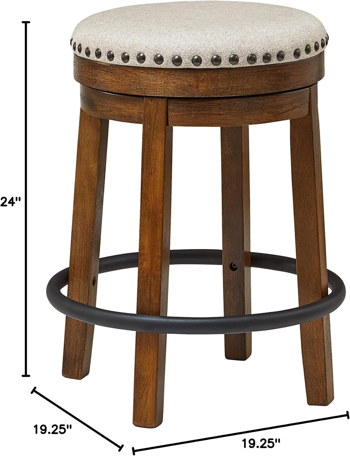 Valebeck 24" Counter Height Upholstered Swivel Stool, Brown & Black-2