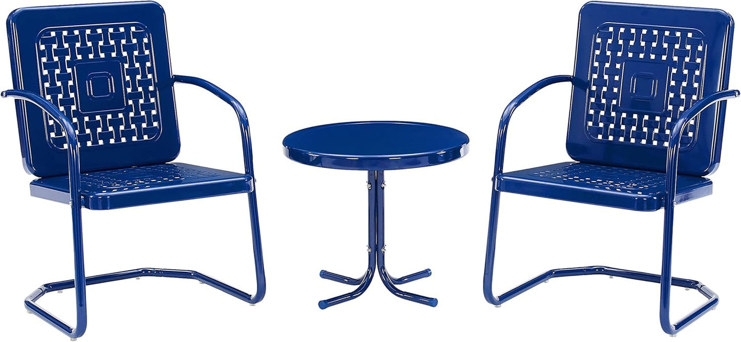 Bates 3-Piece Outdoor Chair and Side Table Set, Retro Metal Bistro Patio Conversation Sets, Navy Gloss-1
