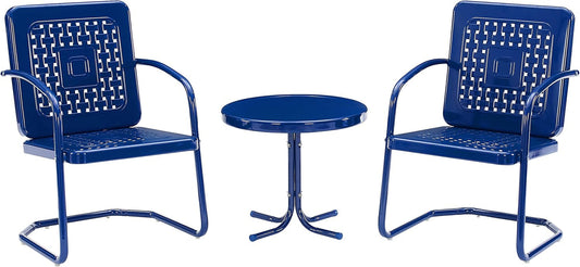 Bates 3-Piece Outdoor Chair and Side Table Set, Retro Metal Bistro Patio Conversation Sets, Navy Gloss-1