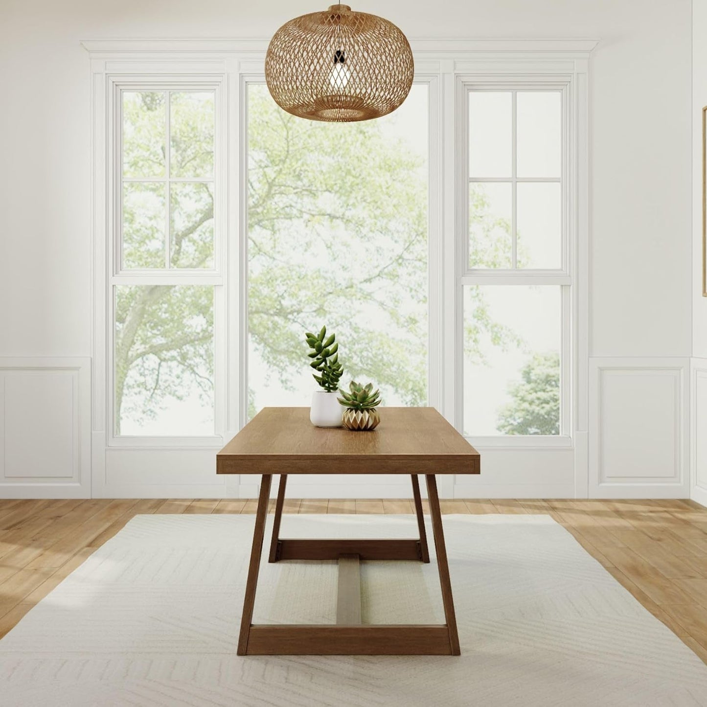 72 Inch Farmhouse Dining Table, Solid Wood Rustic Kitchen Table, Large Wooden Rectangular Dinner Table for Dining Room, Home Office, Living Room Furniture, Easy Assembly, Pecan Wirebrush-1