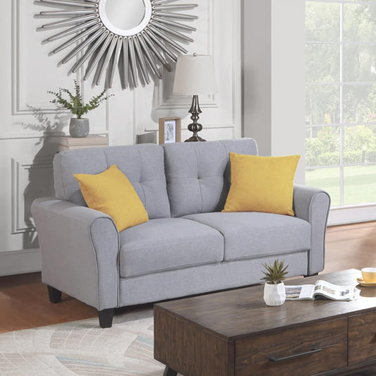 2-Piece Living Room Sectional Sofa Set, Modern Style Button Tufted Linen Upholstered Armchair and Loveseat Sofa Sectional Couch Set, Light Grey-Blue-1