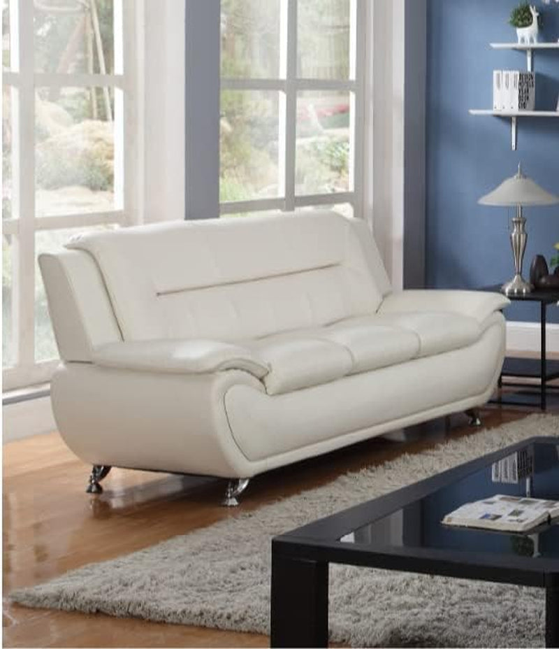 3PCS Faux Leather Sofa Set, Living Room Couch Set with Sofa, Loveseat and Chair (White)-2