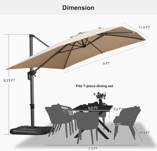 9' X 11.5' Patio Umbrella Outdoor Cantilever Rectangle Umbrella Aluminum Offset Umbrella with 360-Degree Rotation for Garden Deck Pool Patio, Beige-1