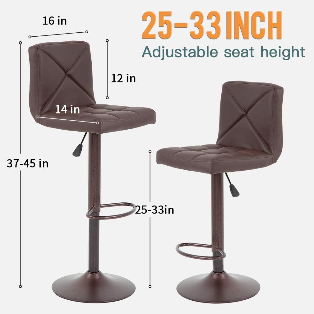 Counter Height Bar Stools Set of 2 PU Leather Modern Height Adjustable Swivel Barstools Hydraulic Chair Bar Stools-2
