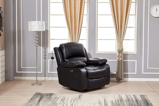Power Reclining Bonded Leather Living Room Set (Black, Power Recliner)-1