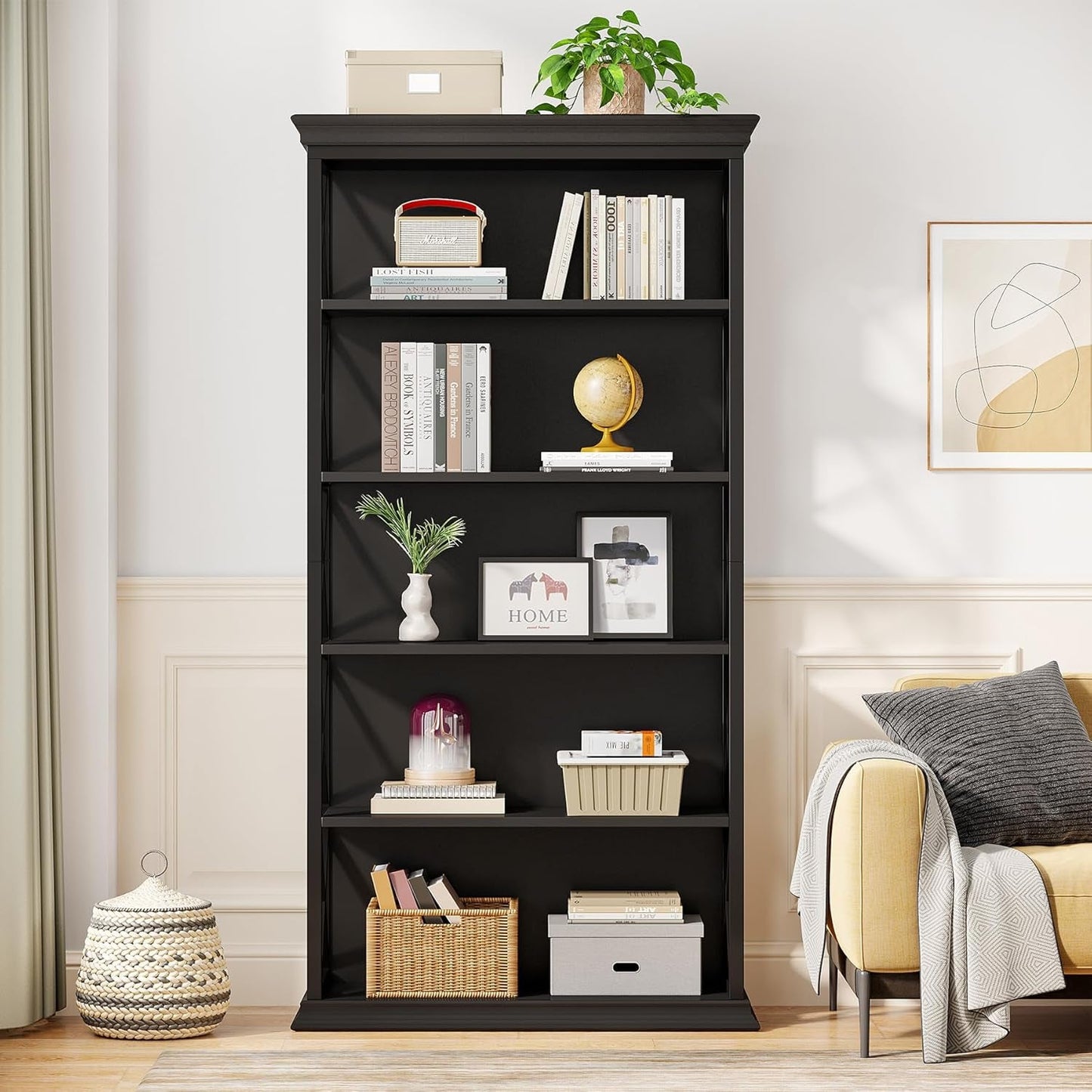 6-Tier Bookcase, 71 Inches Industrial Bookshelves and Bookcases, Floor Standing 5 Shelf Display Storage Shelves Tall Bookcase for Home Office, Living Room, Bed Room, All Black-3