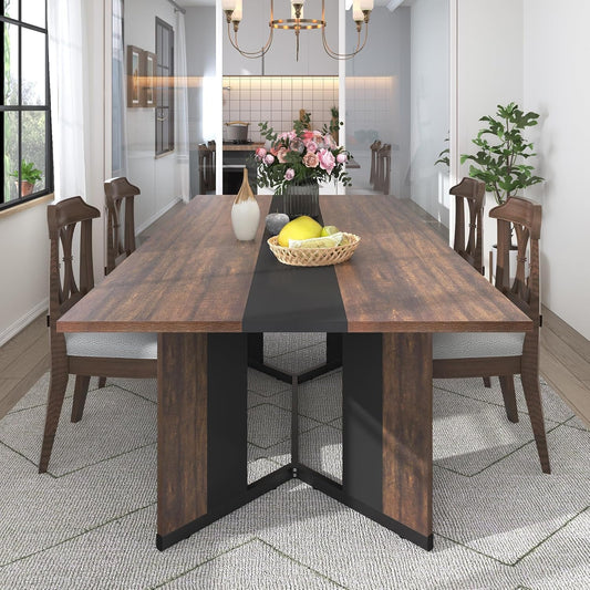 71In Large Rectangular Dining Table for 4 5 6 7 People W/35 Marble-Color Wood Watrproof Brown Tabletop,Adjustable Leg.6Ft Luxurious Family Dinner Table for Office Kitchen Living Room-0