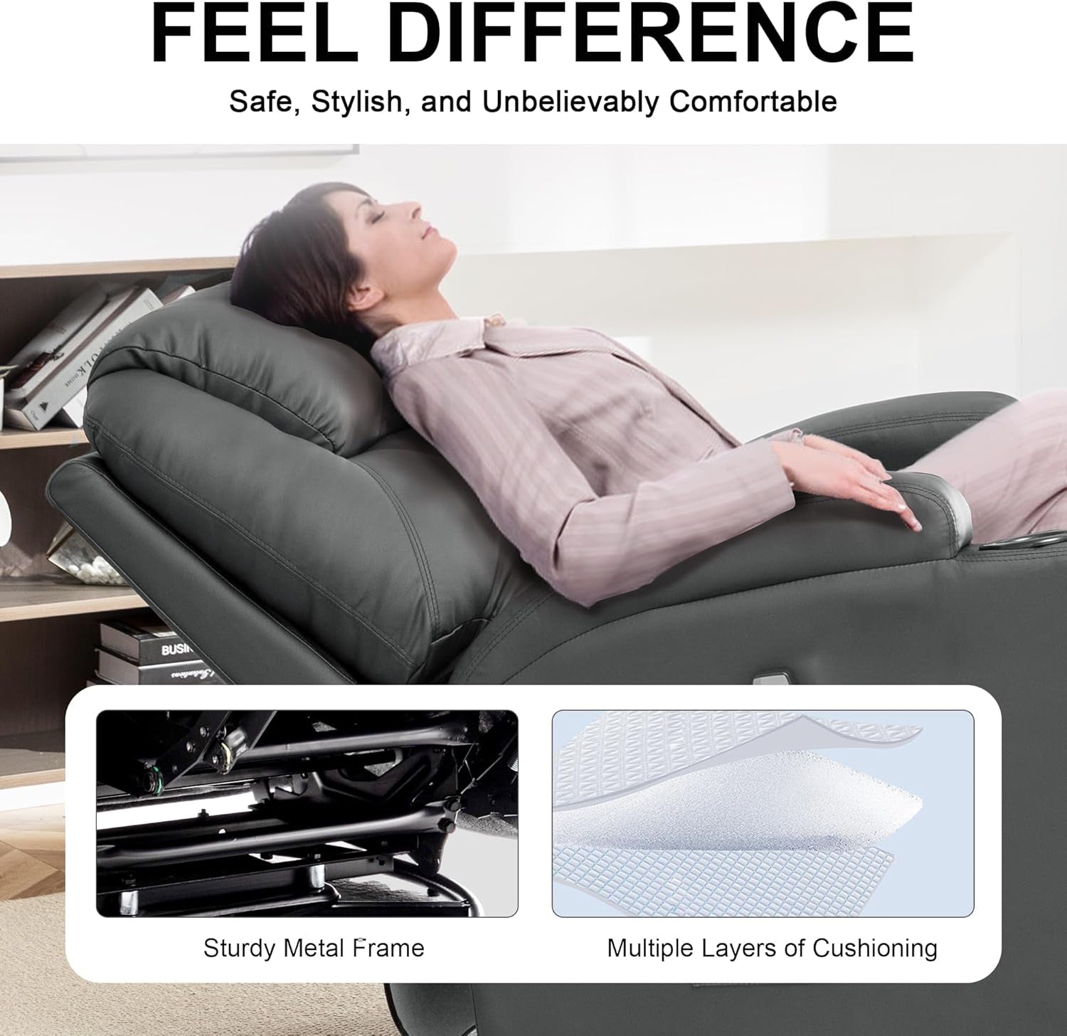 Recliner Chair, Rocking Chair with Massage and Heat, 360° Swivel Recliner Chairs for Adults, Rocker Manual Recliner with Remote Control and Cup Holder for Living Room, Bedroom, Nursery-2