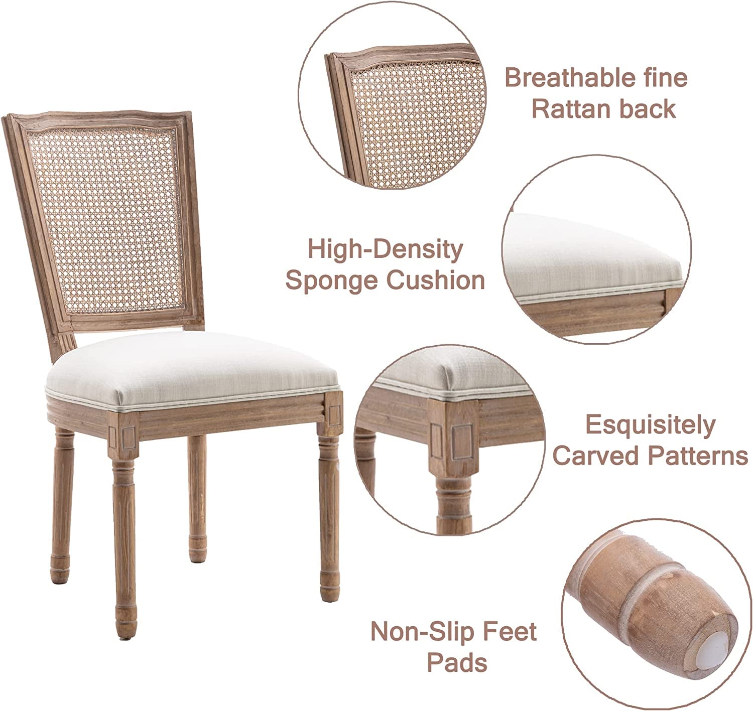 Set of 4 French Country Rattan Back Dining Chairs-3