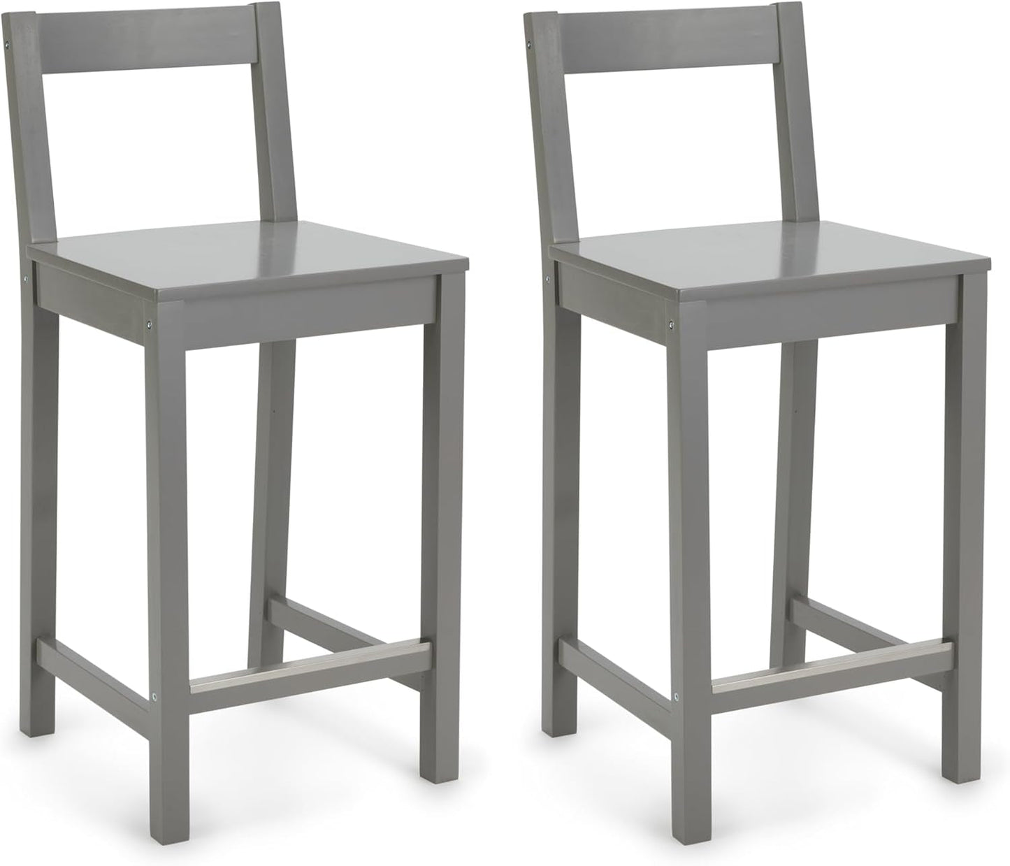 Wooden Bar Stool with Backrest, Grey, Set of 2-0