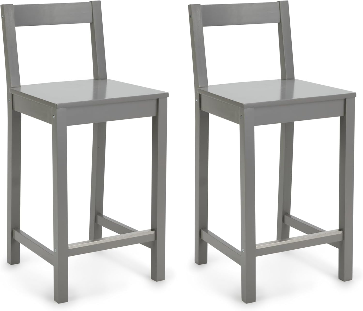 Wooden Bar Stool with Backrest, Grey, Set of 2-0