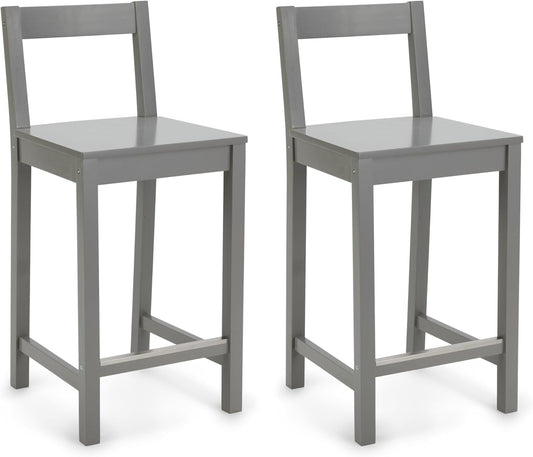Wooden Bar Stool with Backrest, Grey, Set of 2-0