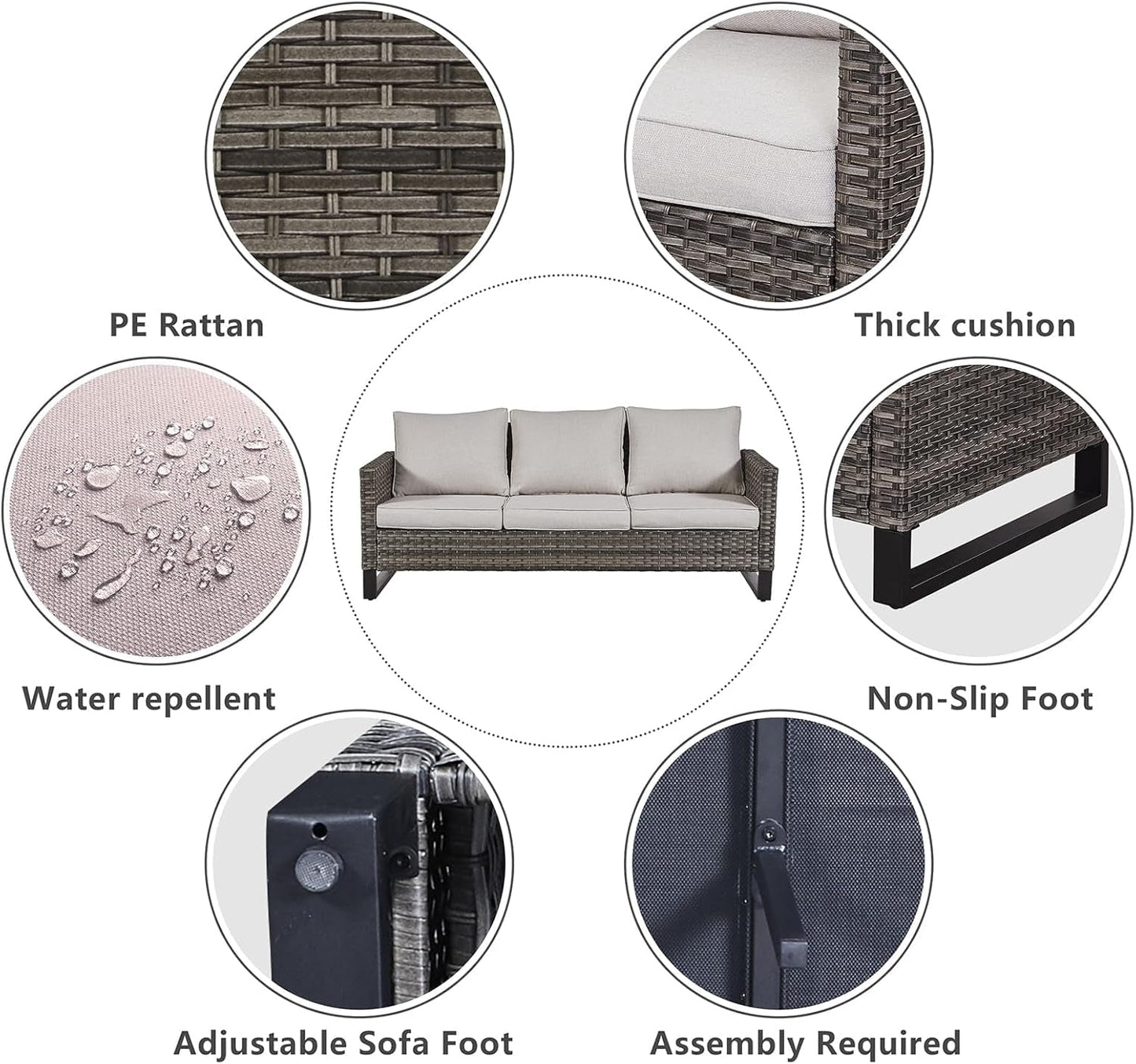 6 Piece Outdoor Furniture Patio Wicker Sofa Set, Oversize Outdoor Swivel Rocker Chairs with Rattan Ottomans, Conversation Sets Patio Furniture Come with Removable Washable Cushion-3