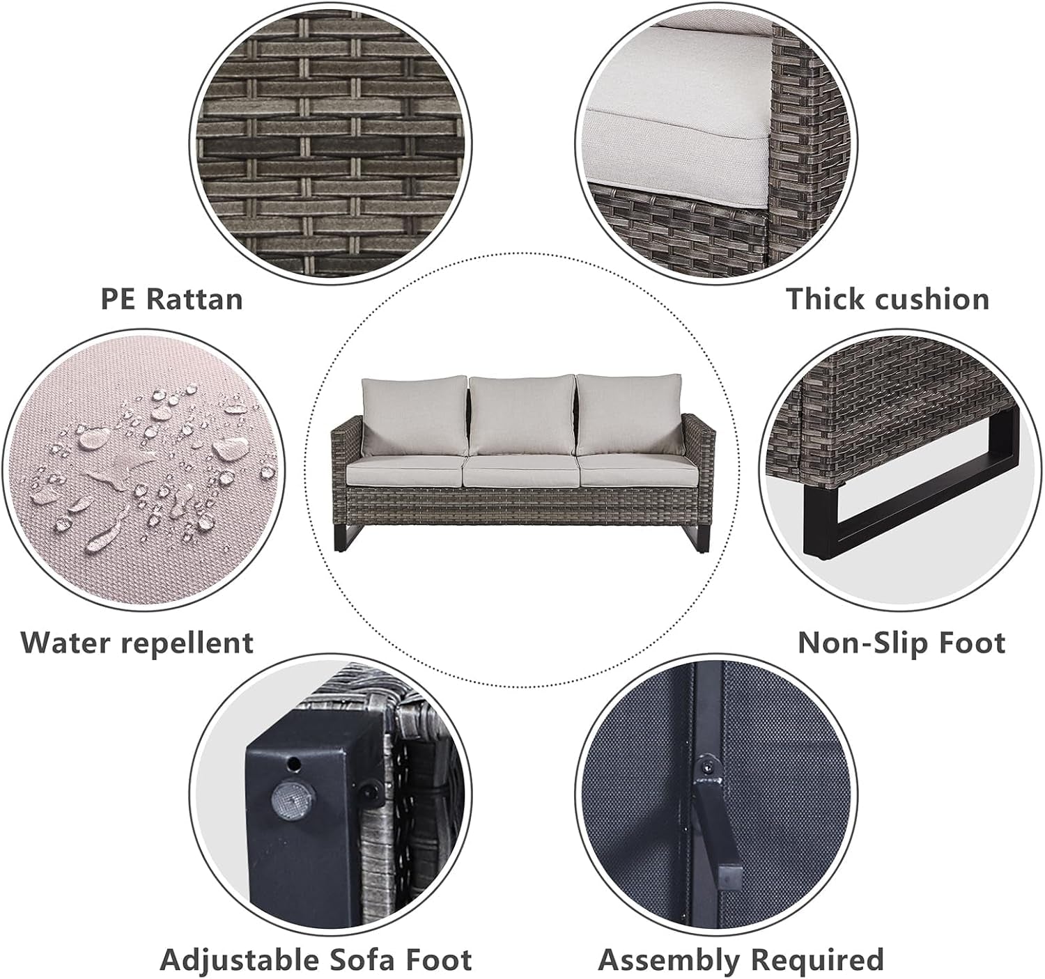 6 Piece Outdoor Furniture Patio Wicker Sofa Set, Oversize Outdoor Swivel Rocker Chairs with Rattan Ottomans, Conversation Sets Patio Furniture Come with Removable Washable Cushion-3