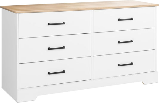 Rustic Ridge Farmhouse 6-Drawer Double Dresser, White & Oak Dresser for Bedroom, Chest of Drawers with 6 Storage Drawers, 53.25” Wide X 18.25” Deep X 28.5” Tall, White & Oak-0
