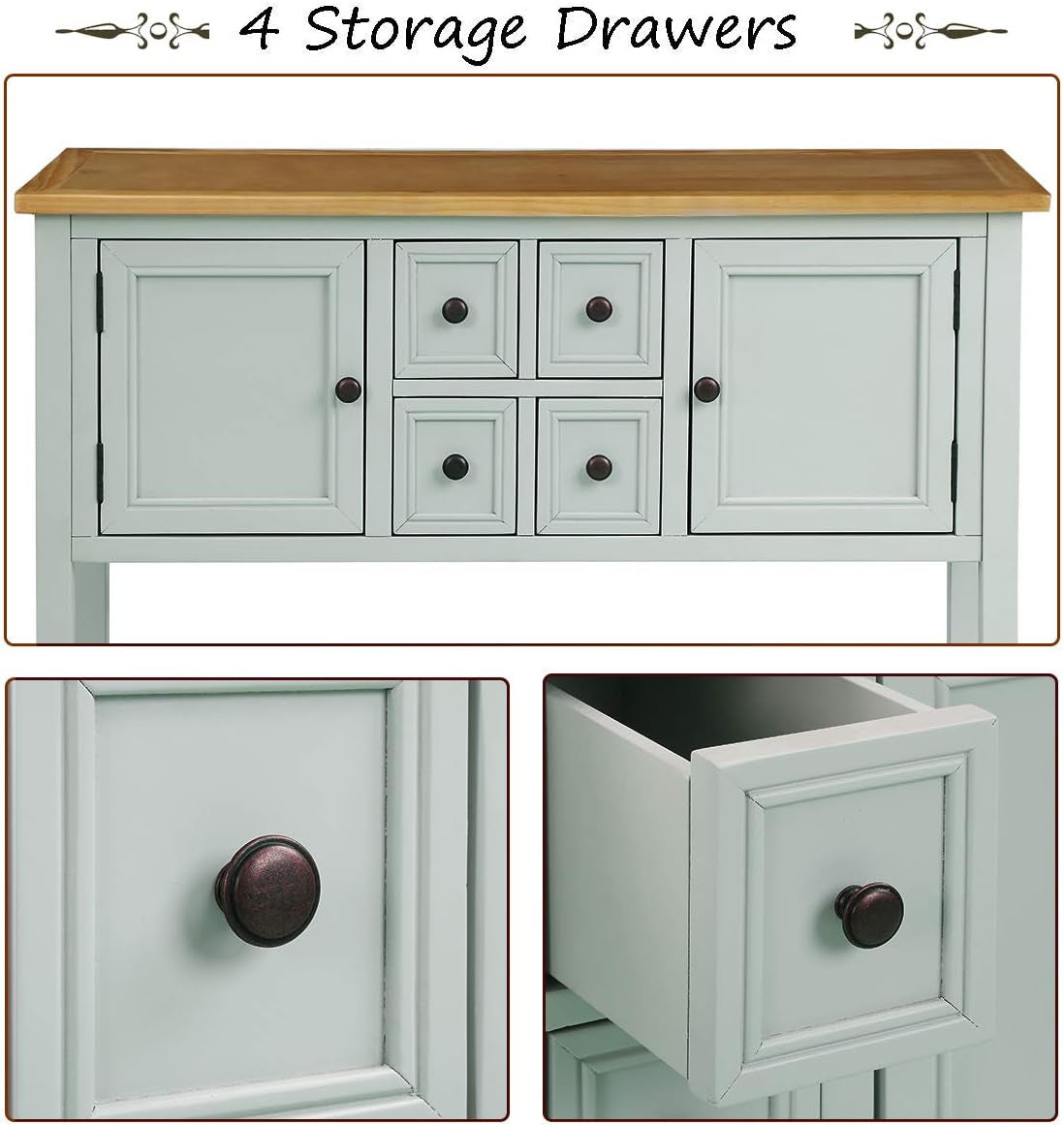 Cambridge Series Sideboard Table with Bottom Shelf, Lime White-4