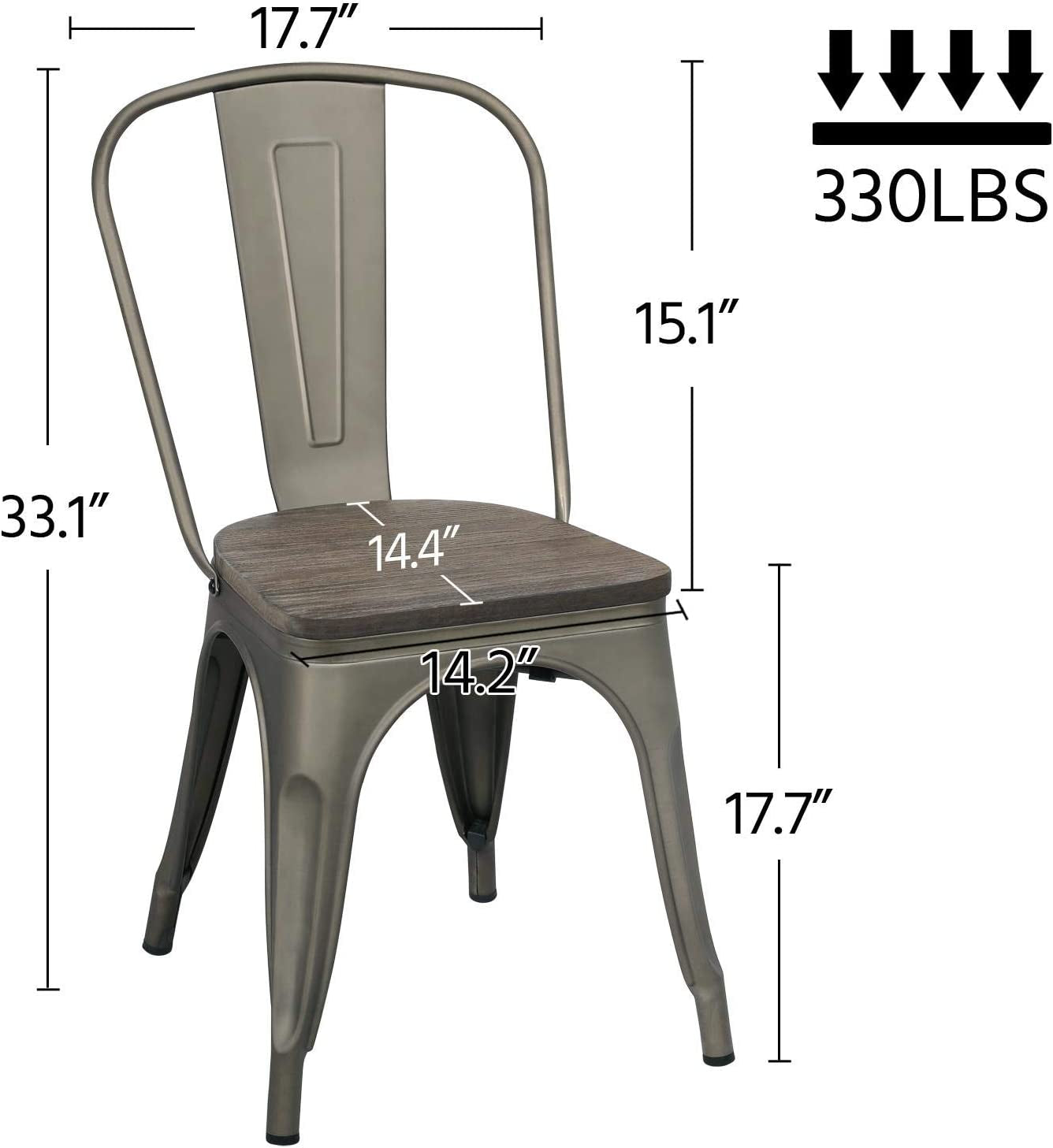 Metal Dining Chairs Set of 4, Gun Metal-3