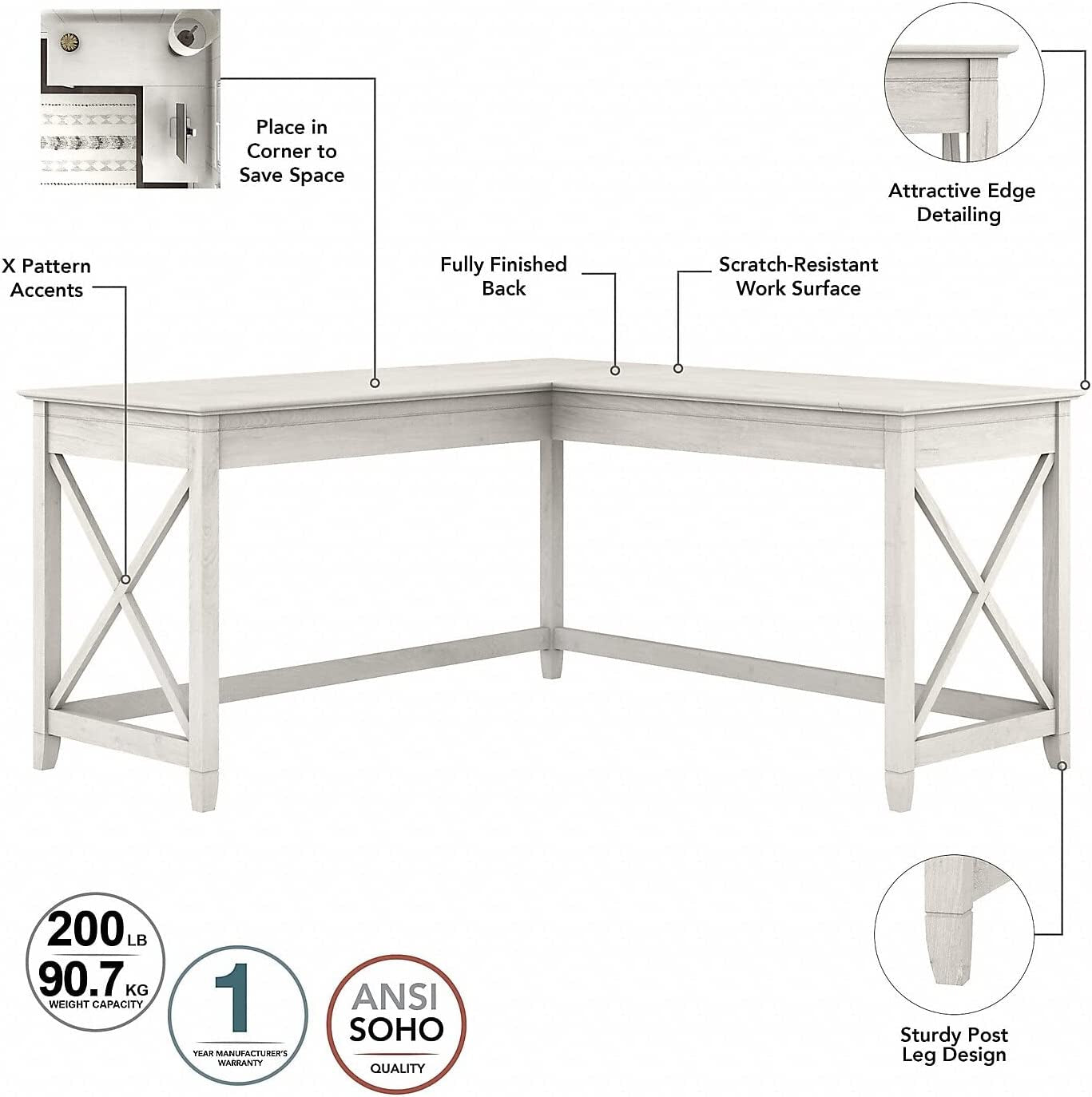 Key West L Shaped Desk with Mobile File Cabinet-3
