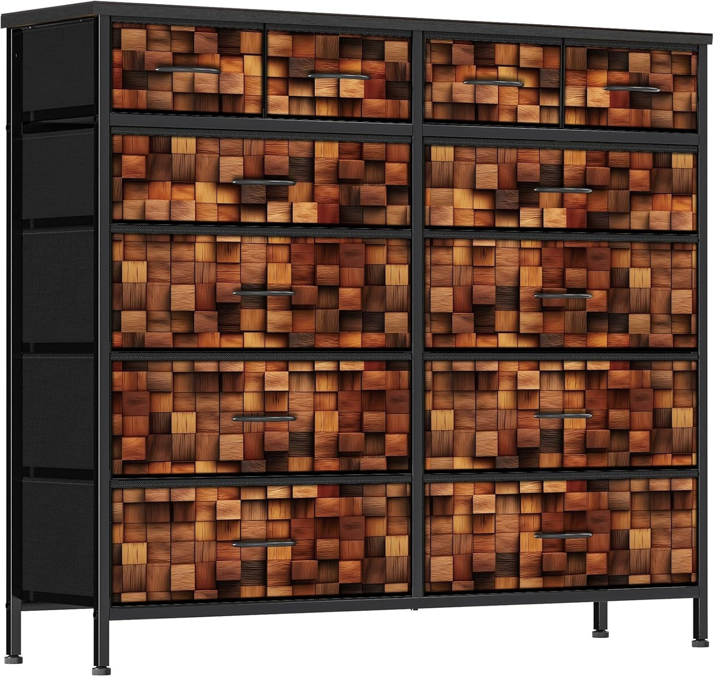 TV Stand Dresser for Bedroom, Tall Fabric Drawer Dresser, Chest of Drawers, Fabric Storage Organizer Cabinet for Closet, Nursery (Solid Brown)-0