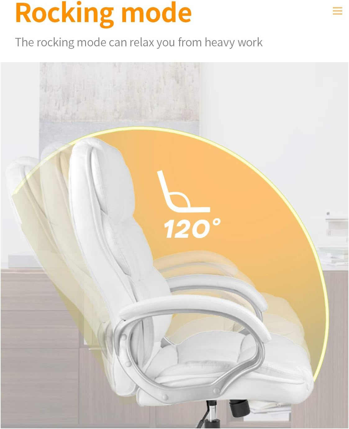 Office Chair Computer High Back Adjustable Ergonomic Desk Chair Executive PU Leather Swivel Task Chair with Armrests Lumbar Support (White)-4