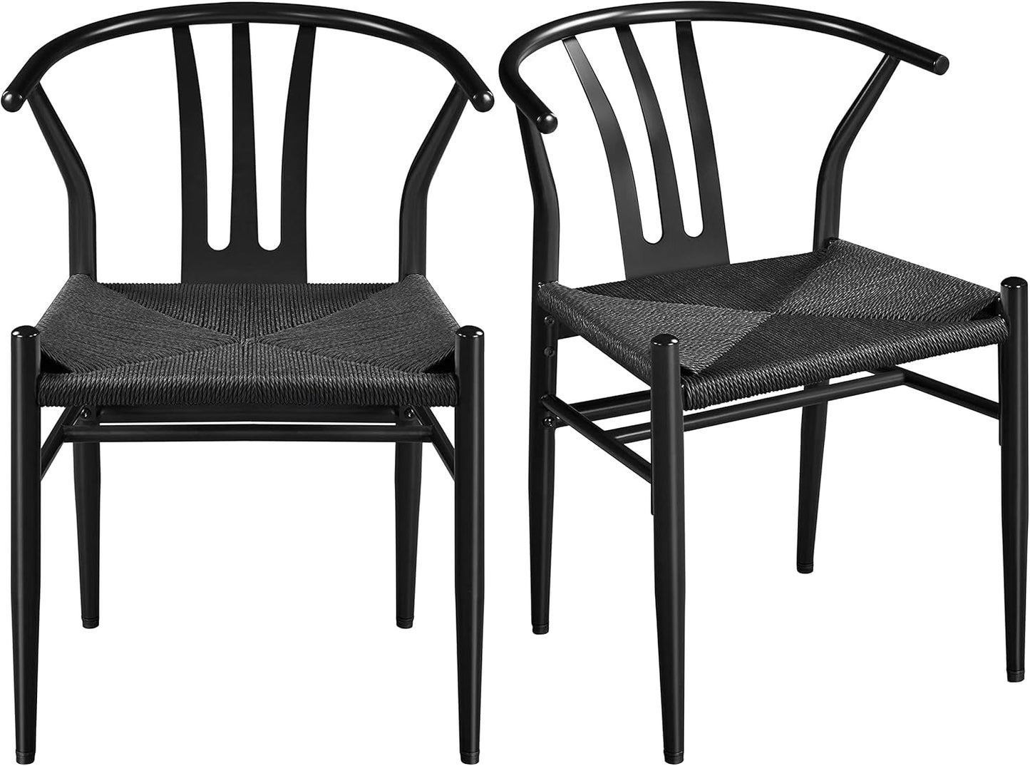 Weave Chair Mid-Century Modern Dining Chair Rattan Chair Metal Dining Chair Armchairs Hemp Seat Chair Accent Chair for Kitchen, Dining, Living Room Side Chairs Set of 2, Full Black-0