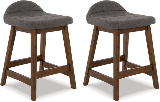 Lyncott Contemporary 28.5" Counter Height Upholstered Bar Stool with Foam Cushion, 2 Count, Charcoal & Brown-0