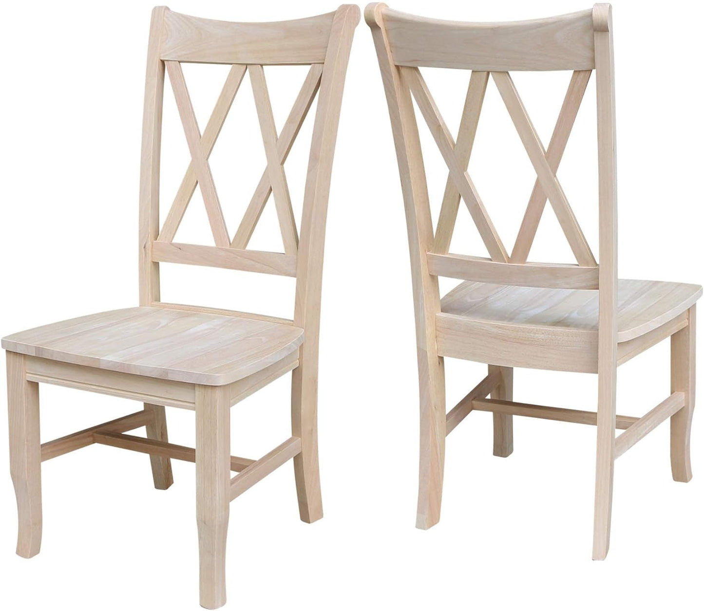 Set of Two Solid Parawood Dining Chairs, Traditional Double X-Back, Armless, Premium, Diy-Ready for Custom Kitchen/Dining/Accent Spaces, Unfinished-0