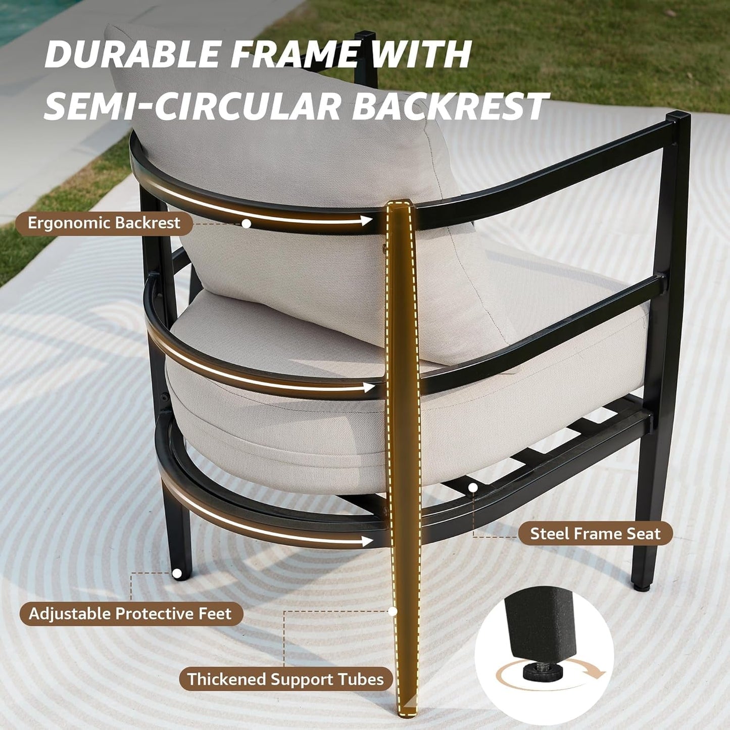 Outdoor Patio Chair Set 3 Pieces Furniture Conversation Sets with Porch Chairs Metal Table for Balcony Yard Garden Lawn Poolside-2