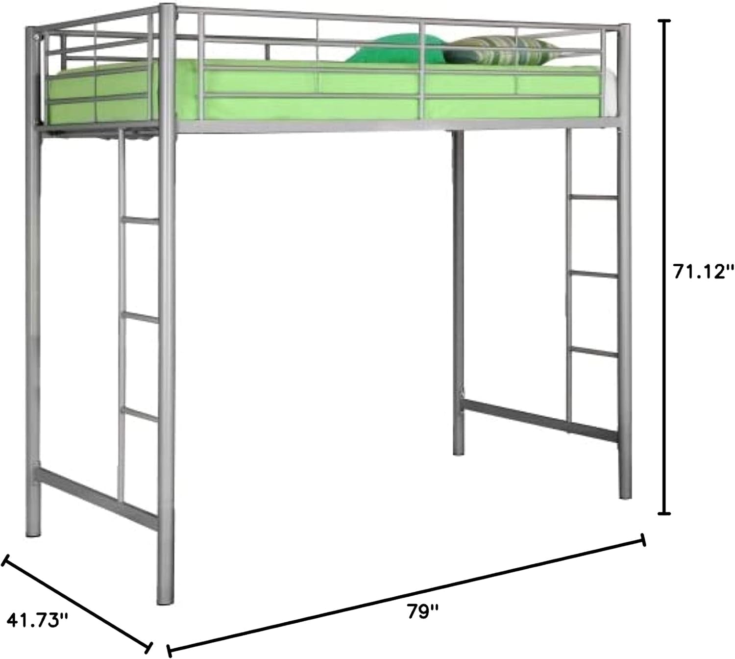 Silver Metal Twin over Loft Bunk Bed Twin Size Bedframe with Ladder-2