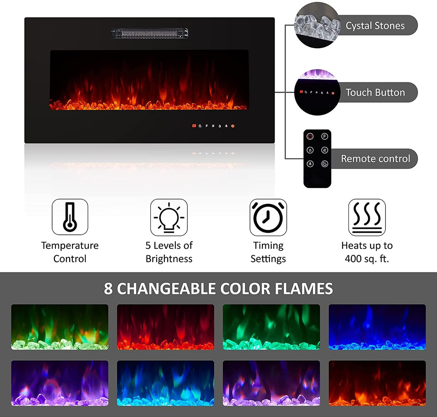 Modern TV Stand with Electric Fireplace and LED Lights-3