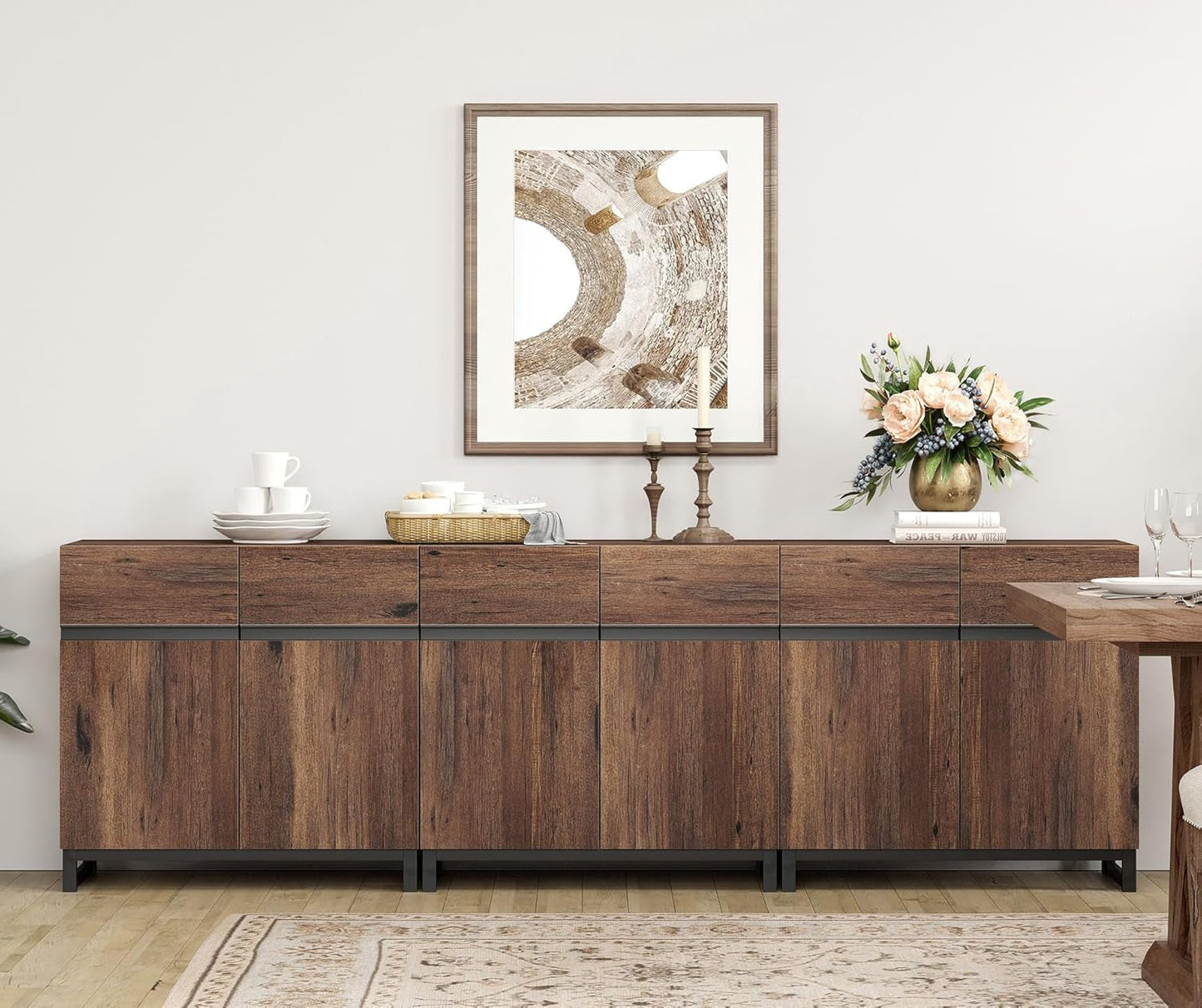 Brown 3-in-1 Modern Sideboard Buffet Cabinet with Shelf-3
